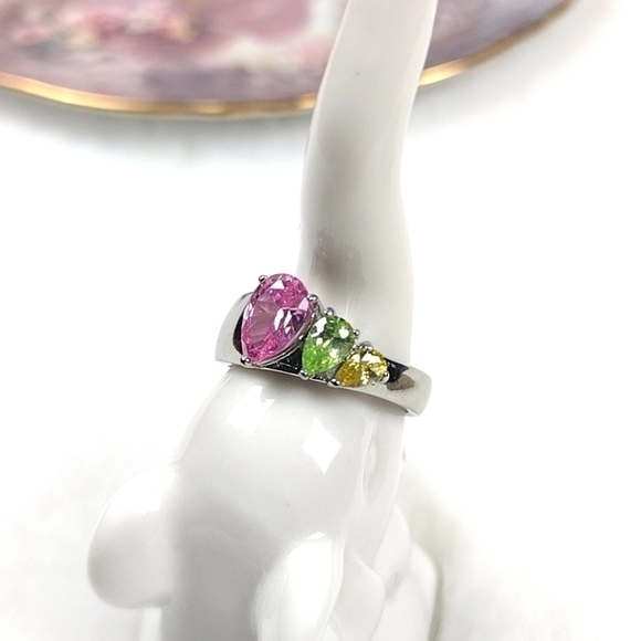 Gemstone Cocktail Ring Hypoallergenic Stainless Steel Women's Jewelry - Picture 2 of 12